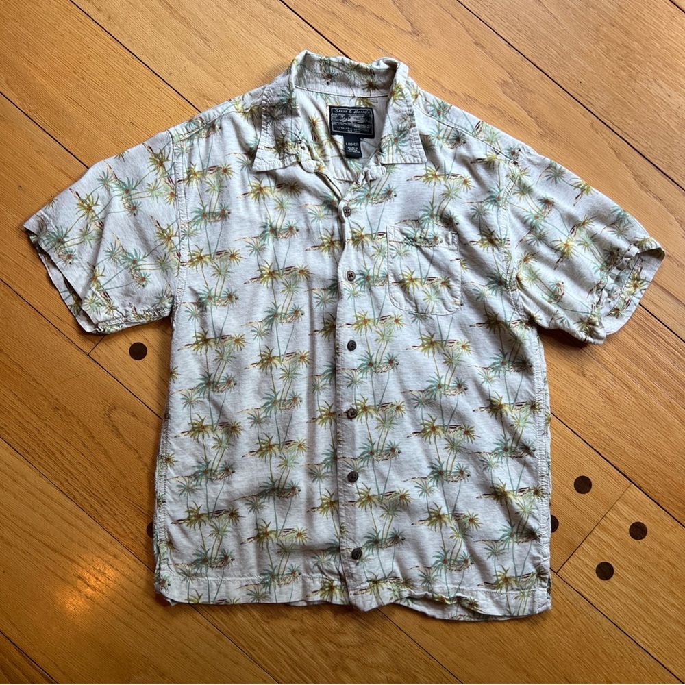 Boys Steve & Barry’s Hawaiian Button Down Palm Tree Print Shirt, size 10/12